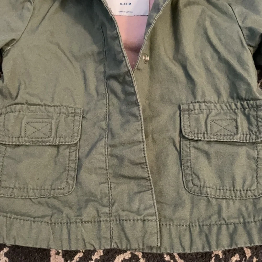 Old Navy Army Green Utility Jacket with Hood Pink Lining 6-12 M